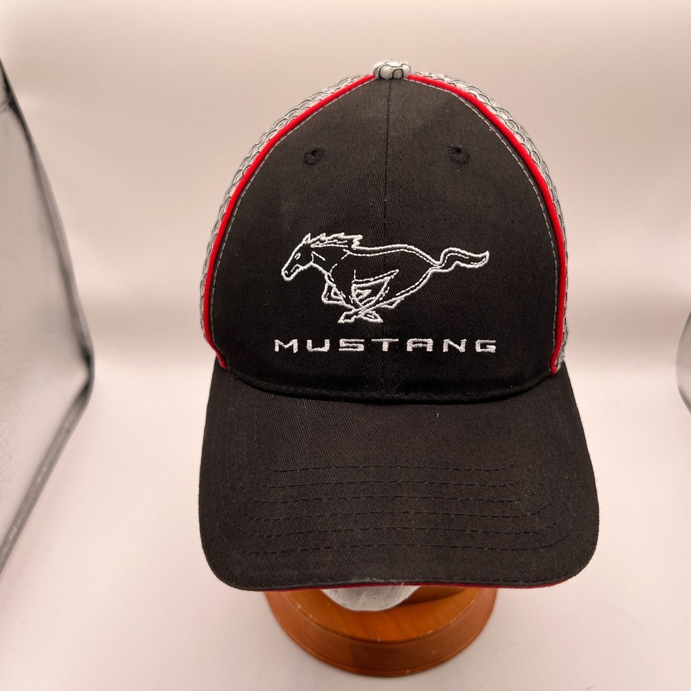Ford Mustang Baseball Cap Black Grey Mesh Embroidered Logo Adjustable Hat